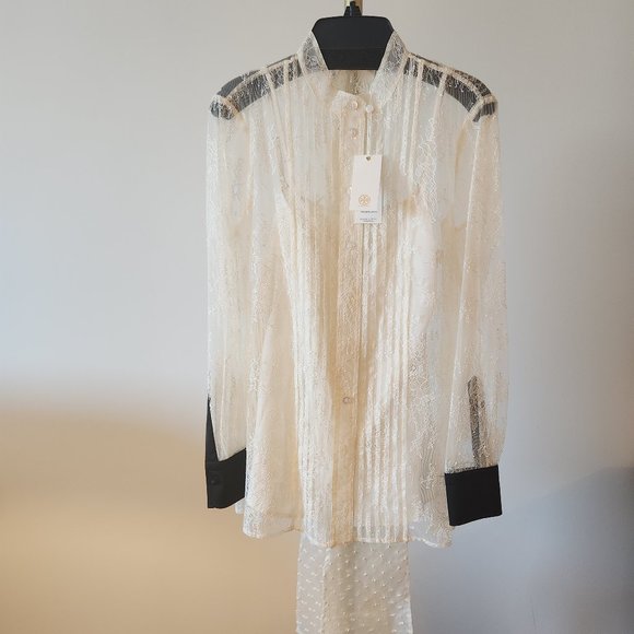 Tory Burch Chantilly Lace Bow Blouse In White